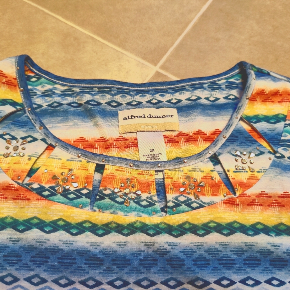 Colorful Jeweled 3/4 Sleeve 2X Top